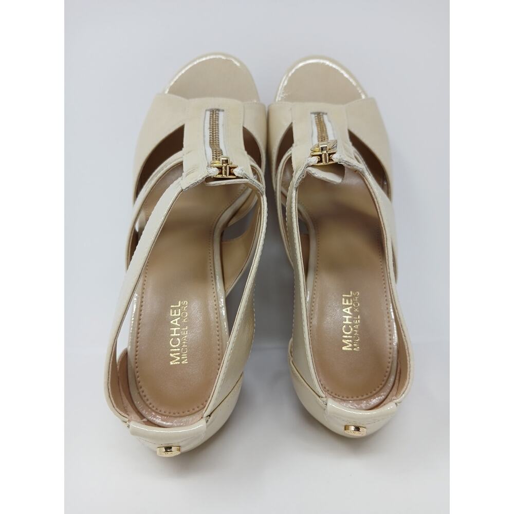 Michael Kors Damita Iconic Gold Zipper Nude Cork Wedges Women’s US Size 7.5M - Picture 11 of 16